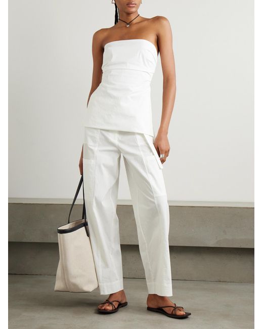 St. Agni White Utility Belted Cotton-Blend Wide-Leg Pants