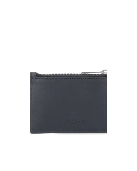 Bottega Veneta Blue Intrecciato Zipped Card Holder for men