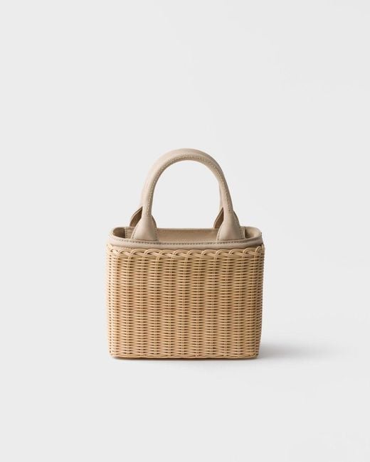 Prada Natural Small Wicker And Canvas Tote Bag