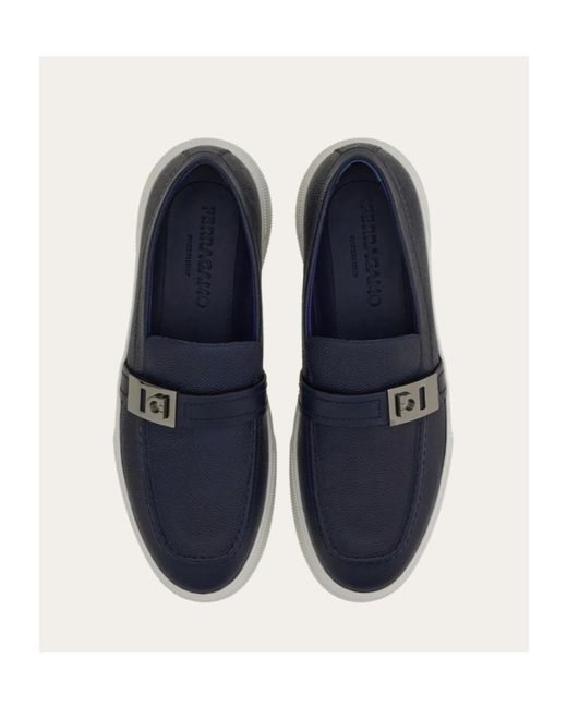 Ferragamo Blue Hybrid Sneaker With Hug Buckle for men