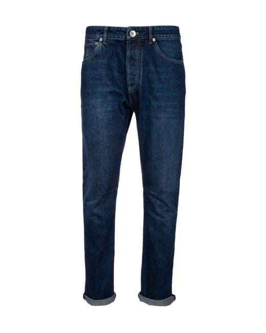 Brunello Cucinelli Blue Mid-Rise Straight-Leg Slim-Fit Jeans for men