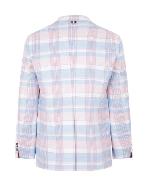 Thom Browne White Plaid-Checked Pattern Tailored Blazer for men