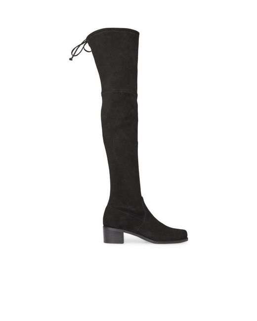 Stuart Weitzman Black Logo Knee-High Suede Boots