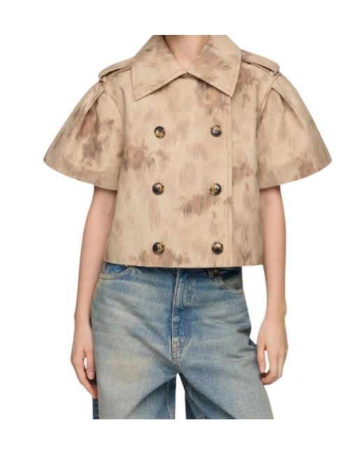 Ganni Natural Double-Breasted Printed Jacket