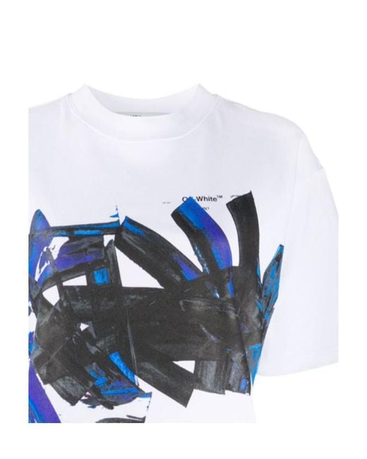 Off-White c/o Virgil Abloh Blue Tomboy Brush-Stroke Print T-Shirt