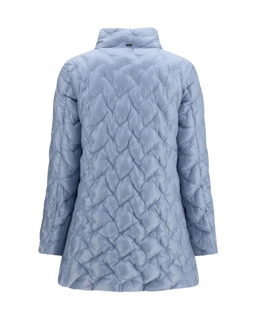 Herno Blue Midi Quilted High-Neck Jacket