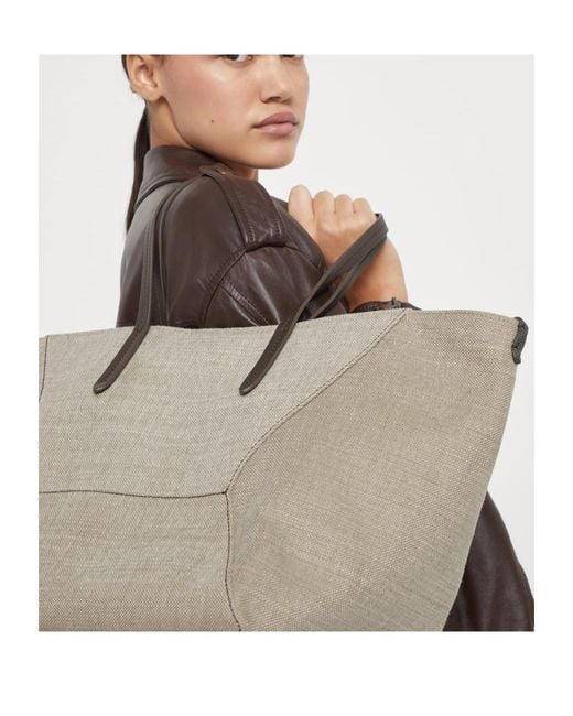 Brunello Cucinelli Gray Open Top Tote Bag