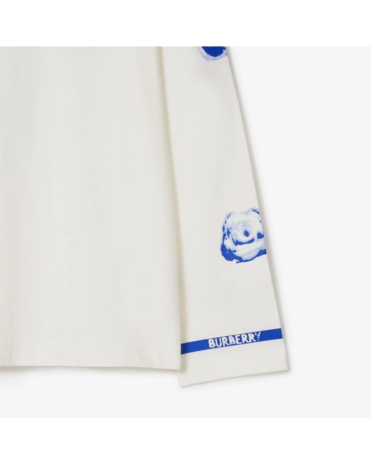 Burberry White Rose-Print Cotton T-Shirt for men