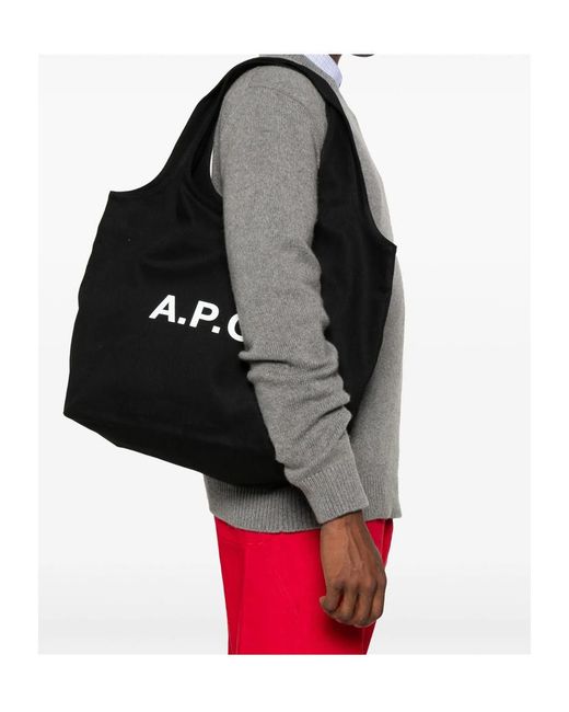 A.P.C. Black Ninon Logo Printed Shopper Bag