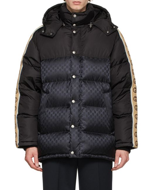 Gucci Black Monogram Pattern Padded Coat for men