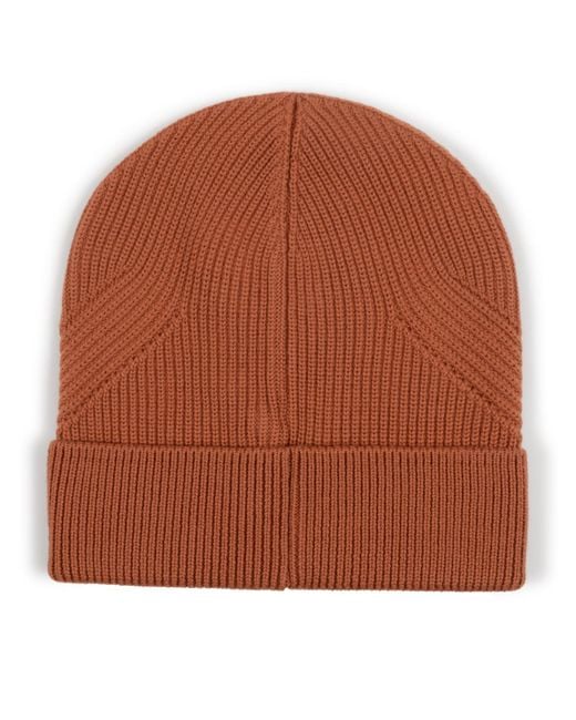 Moncler Brown Ribbed Logo-Patch Beanie for men