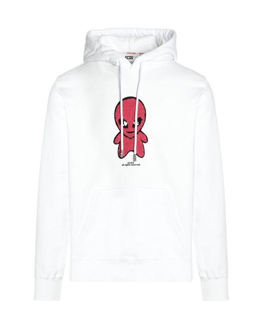 Gcds White Weirdo Drawstring Hoodie for men