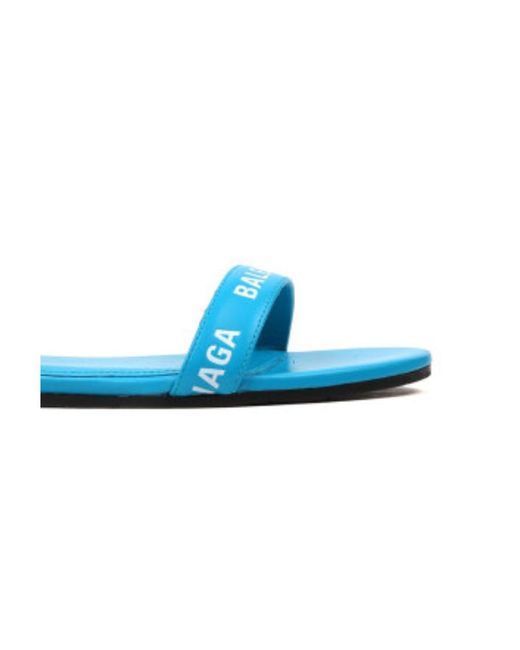 Balenciaga Blue Logo Flat Sandals