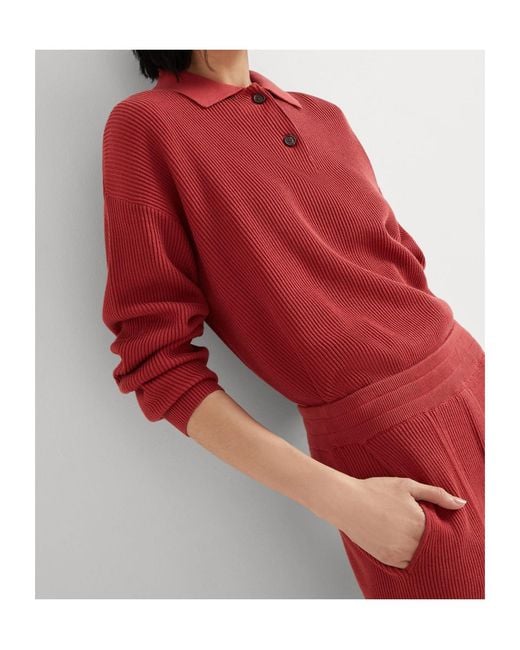 Brunello Cucinelli Red Embellished English Rib Knit Polo Shirt