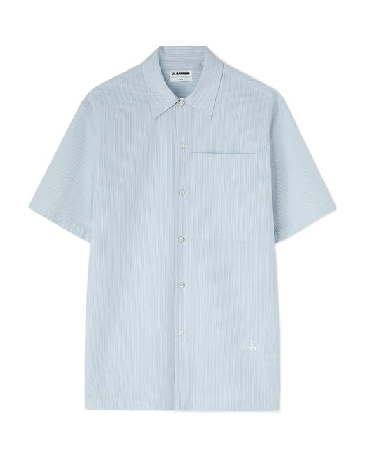 Jil Sander Blue Logo Embroidered Short-Sleeved Shirt for men