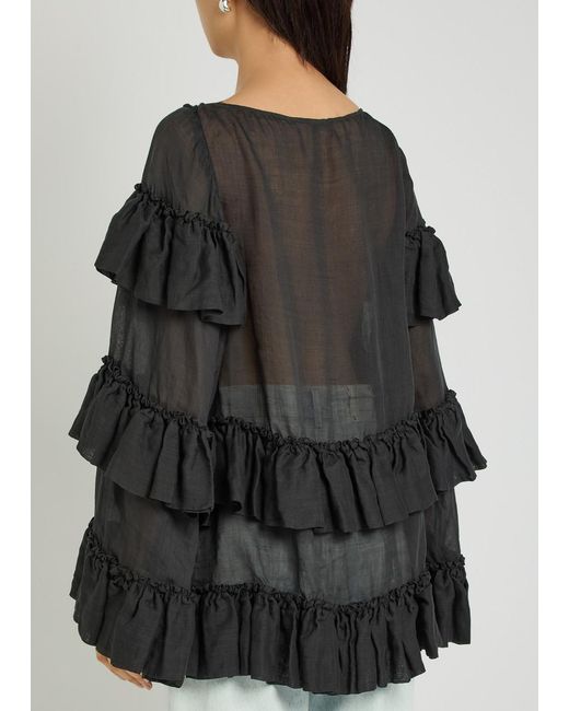 Dries Van Noten Black Charlice Ruffled Ramie Top