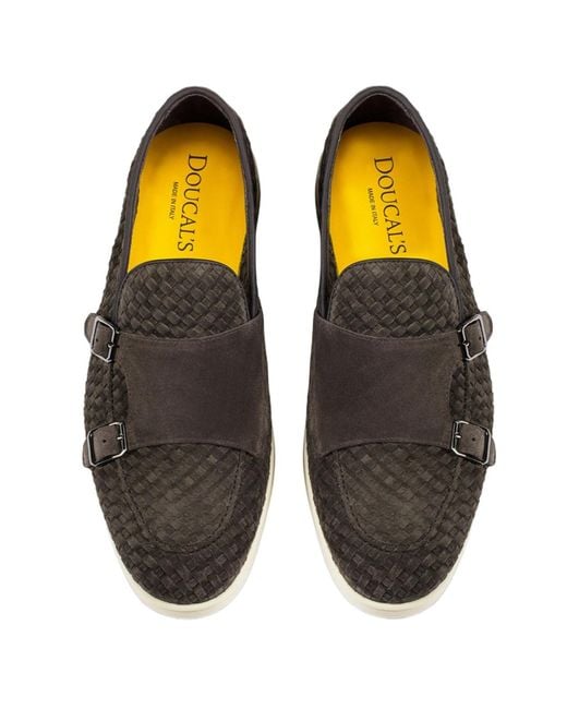 Doucal's Brown Dark Woven Suede Double-Buckle Loafer for men
