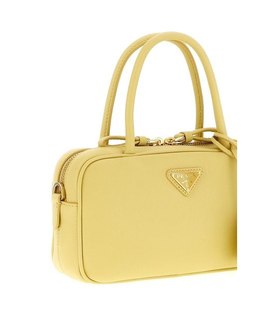 Prada Yellow Bauletto Logo Handbag