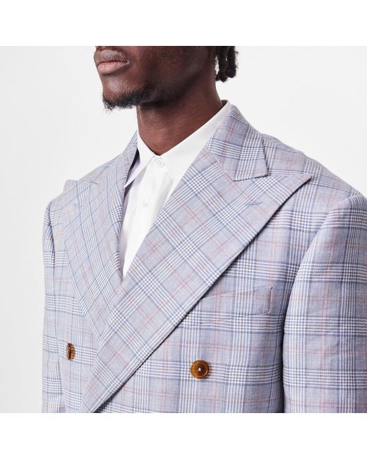 Vivienne Westwood Blue Light Plaid Double-Breasted Blazer for men