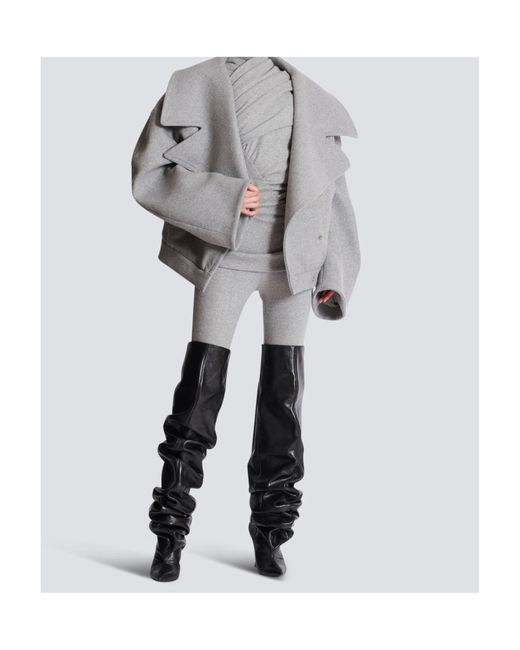 Balmain Gray Draped Knit Top
