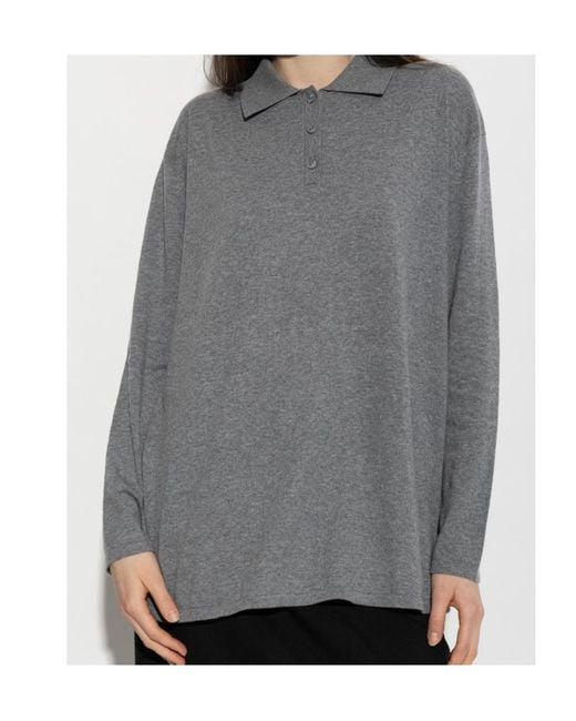 Lisa Yang Gray Buttoned Polo Knitwear