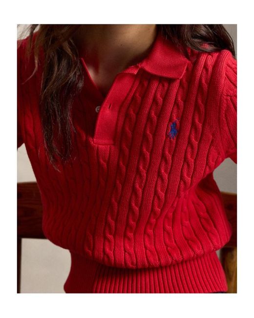 Polo Ralph Lauren Red Cable Knit Polo Top