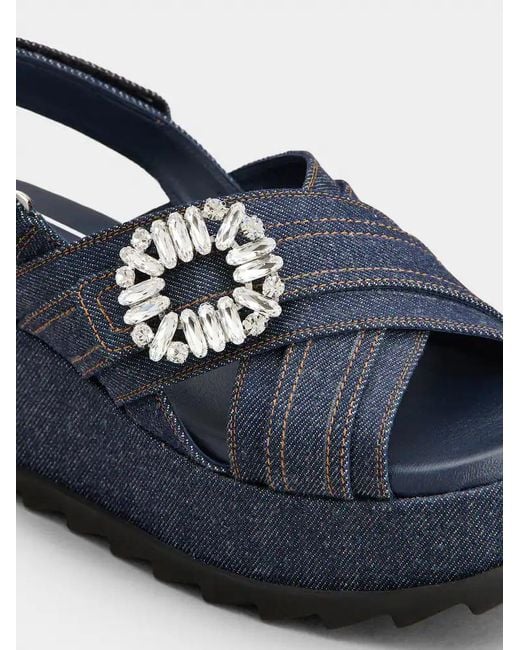 Roger Vivier Black Denim Wedge Sandals