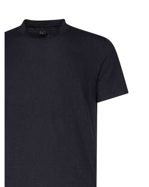 Fedeli Blue Stretch Linen T-Shirt for men
