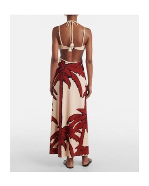 Johanna Ortiz Red Printed Cutout Midi Dress