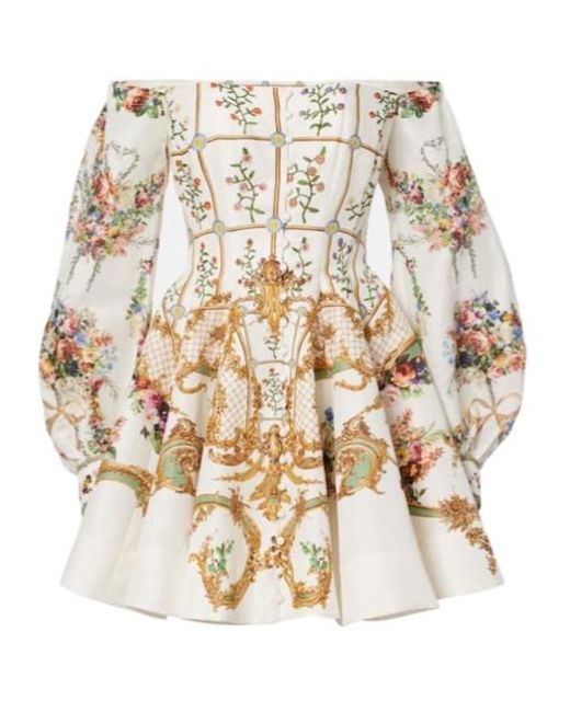 Camilla Natural Floral Linen And Silk Bustier Dress