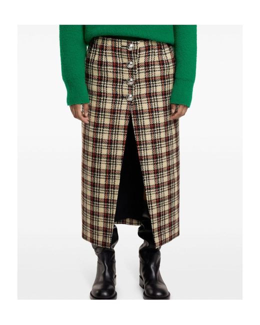 Rabanne Multicolor Tartan-Pattern Midi Skirt