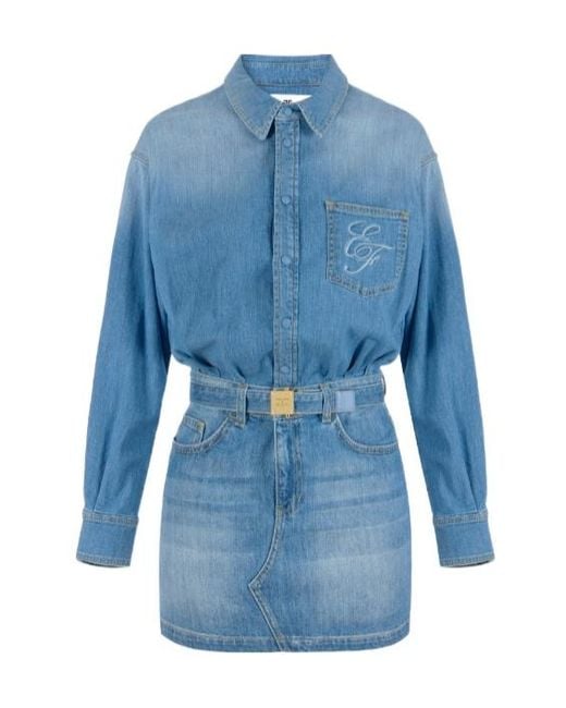 Elisabetta Franchi Blue Denim Mini Dress With Belt