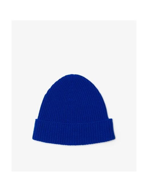 Burberry Blue Equestrian Knight Logo Embroidered Ribbed-Knit Beanie for men