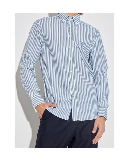 Etro Blue Pegaso Embroidered Striped Shirt for men
