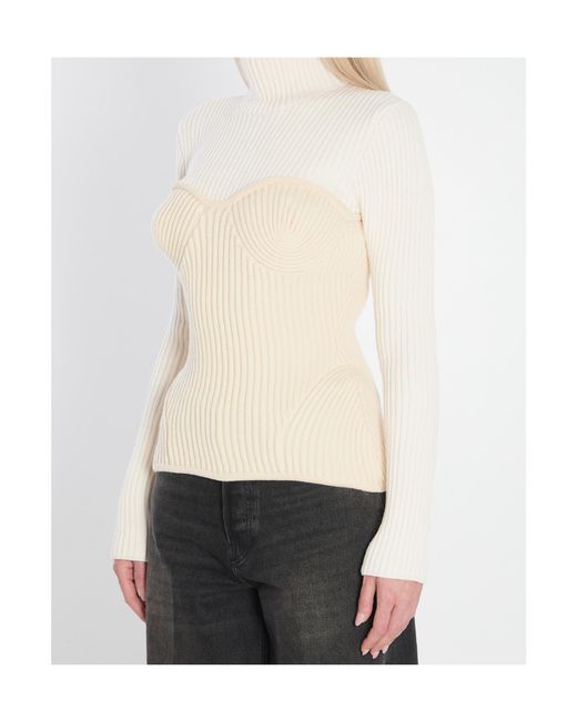 Jean Paul Gaultier White Ribbed Knit Pullover