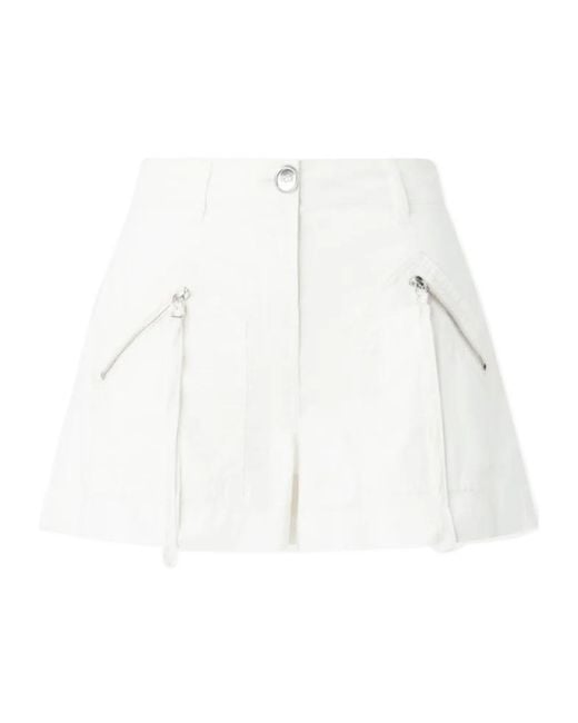 Pinko White Zip-Detailed Straight Hem Shorts