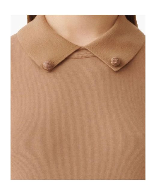 Fabiana Filippi Brown Short Sleeve T-Shirt With Knit Collar And Pins