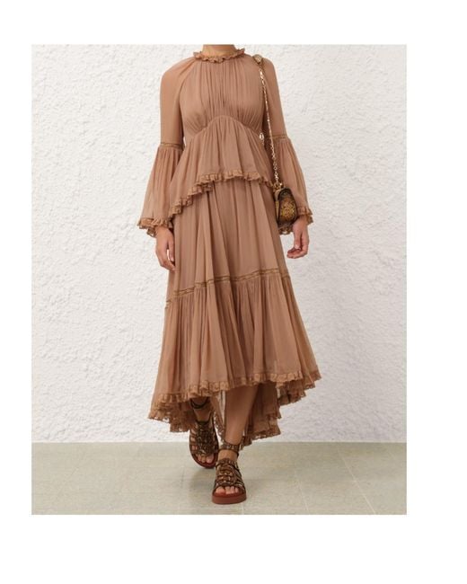Zimmermann Brown Hypnotic Peplum Flutter Dress