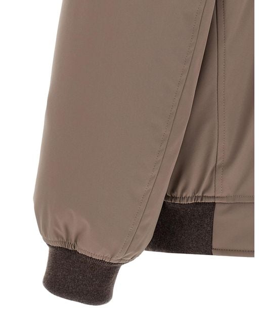 Brunello Cucinelli Brown Sherling Neck Bomber Jacket for men
