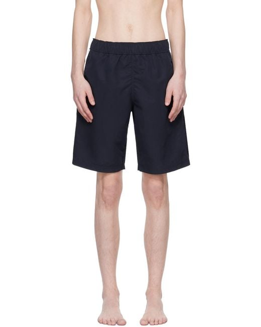 Palm Angels Blue Logo Printed Elastic Waist Swim Shorts for men