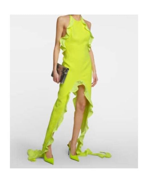 David Koma Green Asymmetric Ruffled Midi Dress