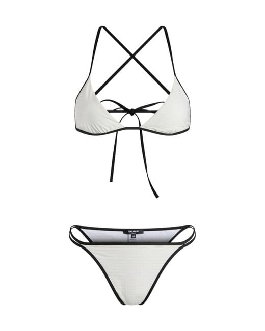 Balmain White Monogram Lycra Swimsuit