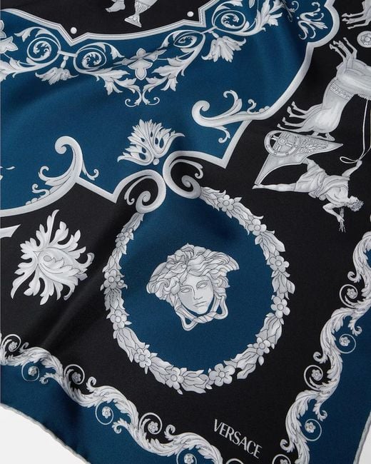 Versace Blue Geometric All Over Motif Scarf