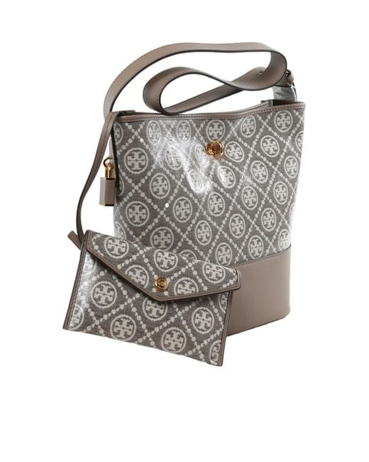 Tory Burch Gray Medium Bucket Shoulder Bag