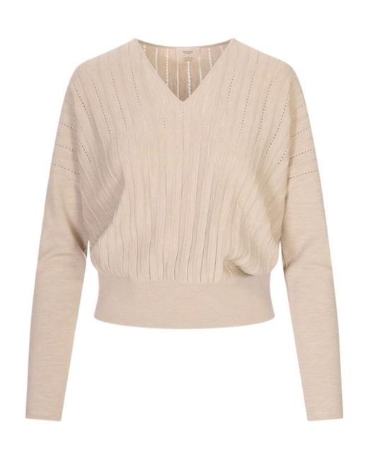 Agnona Natural V-Neck Knit Pullover