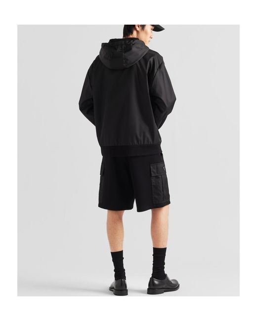 Prada Black Reversible Cotton Fleece And Re-Nylon Hoodie for men