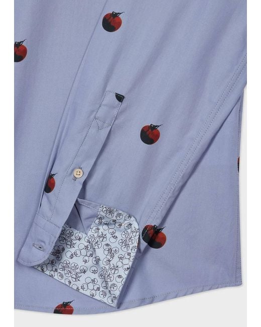 Paul Smith Blue Tomato-Print Poplin Shirt for men
