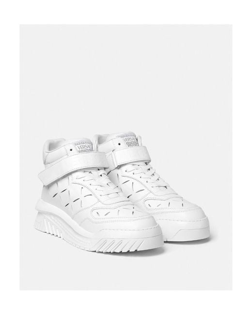 Versace White Cut-Out High-Top Sneakers for men