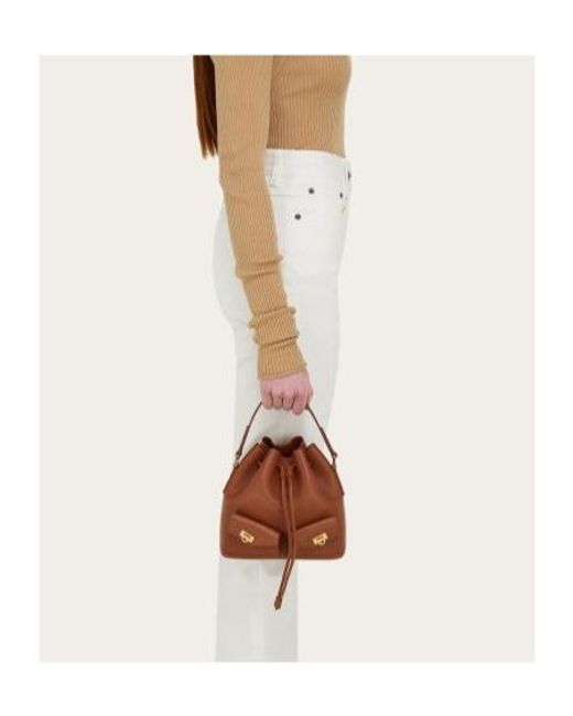Ferragamo Brown Hug Multi-Pocket Bucket Bag