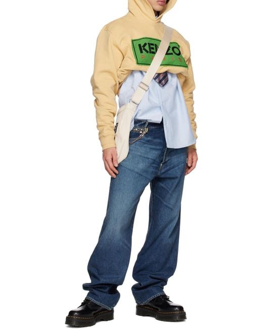 KENZO White Logo Patch Zip-Up Messenger Bag for men